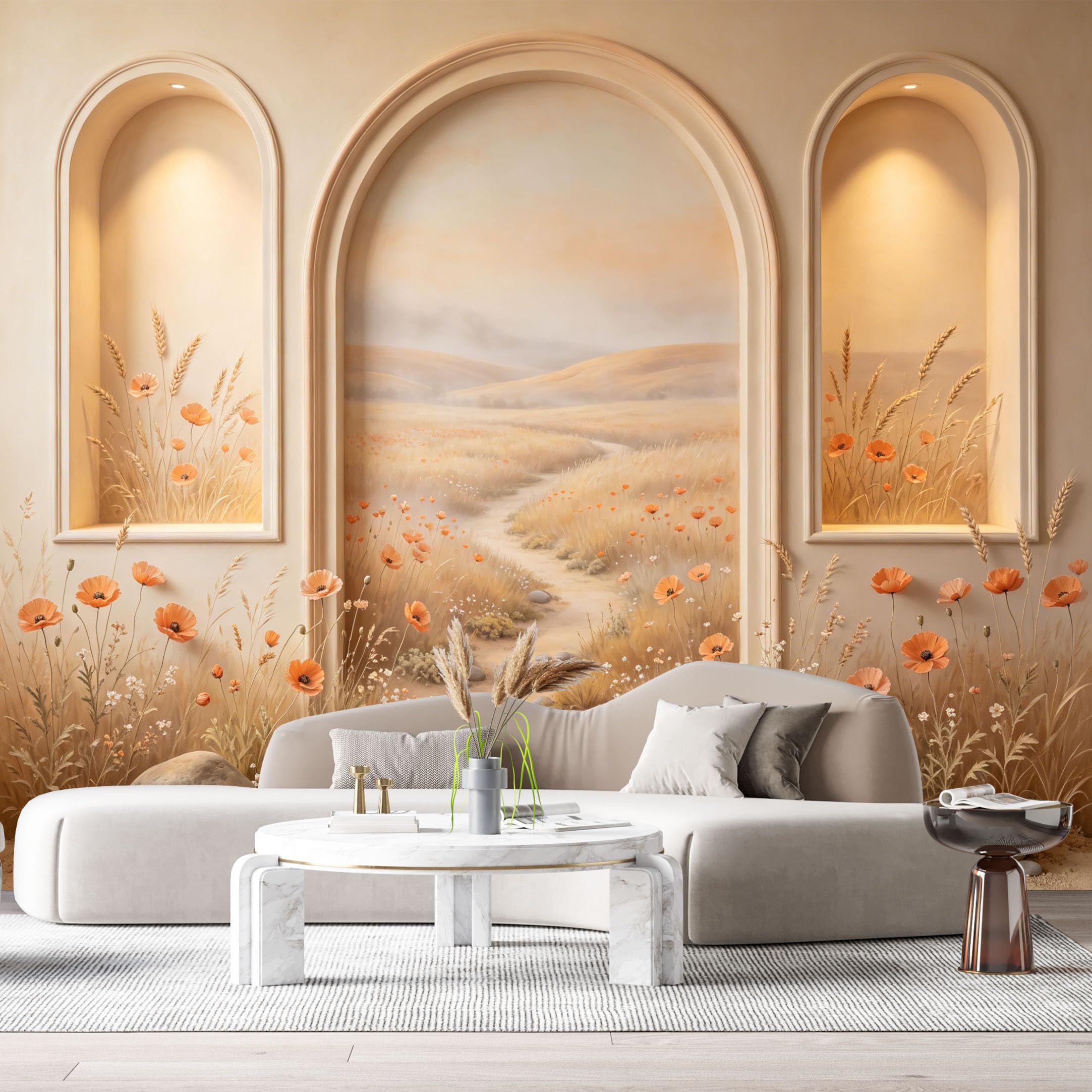 Custom Size Wall Murals Beige Archway Desert Landscape Wheat 3D Trompe L'Oeil SelfAdhesiveWall Fabric Removable Wallpaper Wall Decor for Living Room Bedroom Bathroom