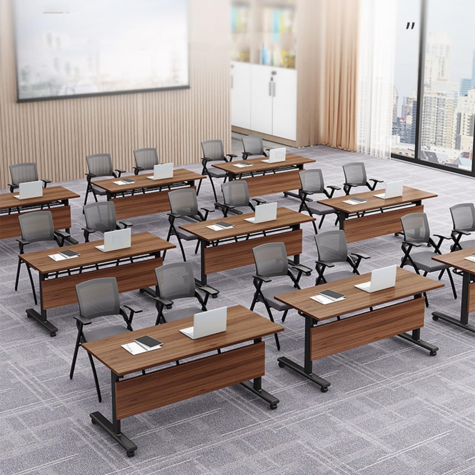 Tavolo da conferenza pieghevole portatile, set da 2 postazioni di lavoro modulari con ruote mobili a 360°, gambe in metallo, scrivania moderna per seminari e allenamento per riunioni