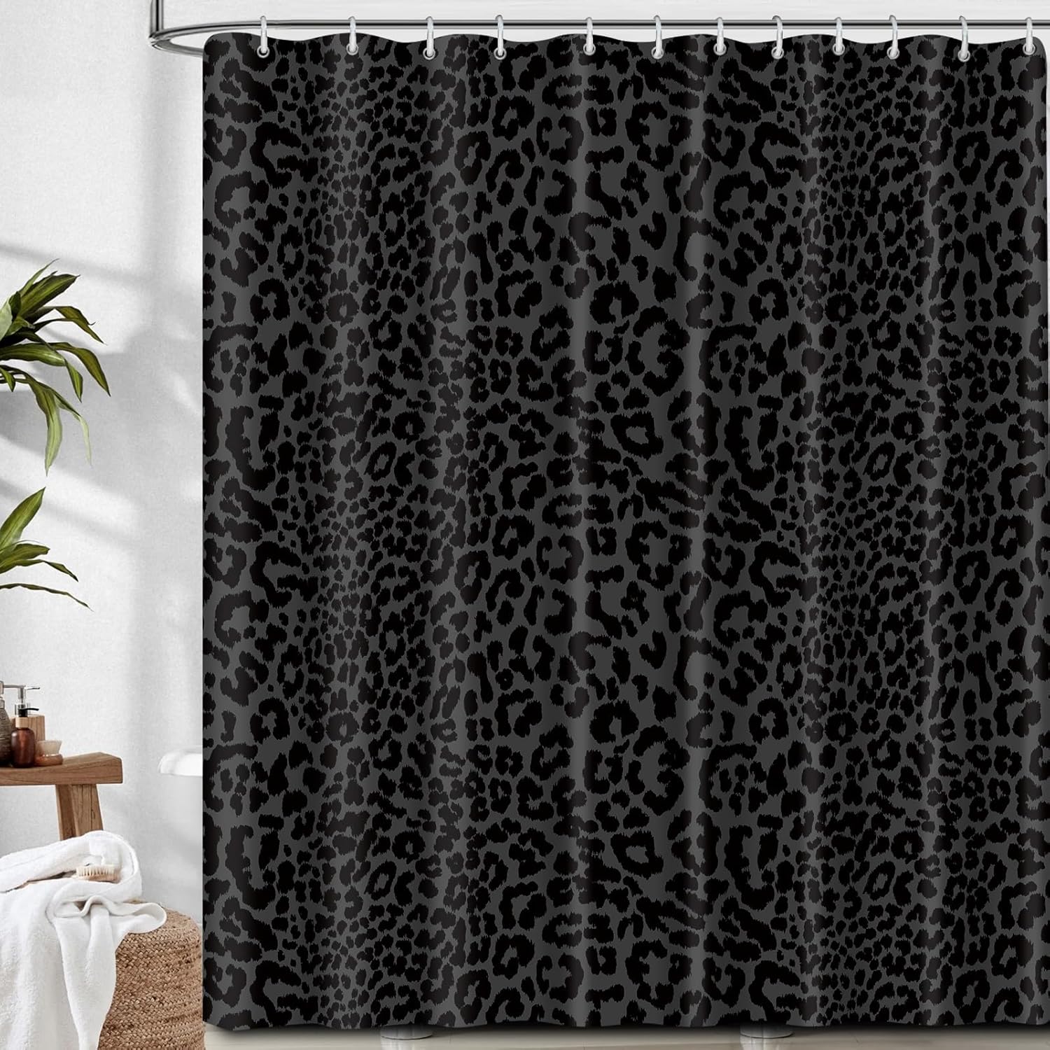 Shower Curtain for Bathroom, Cute Shower Curtain Sets with 12 Hooks, Waterproof Fabric Bath Curtain for Home, 72Wx72H Luxury Black Leopard