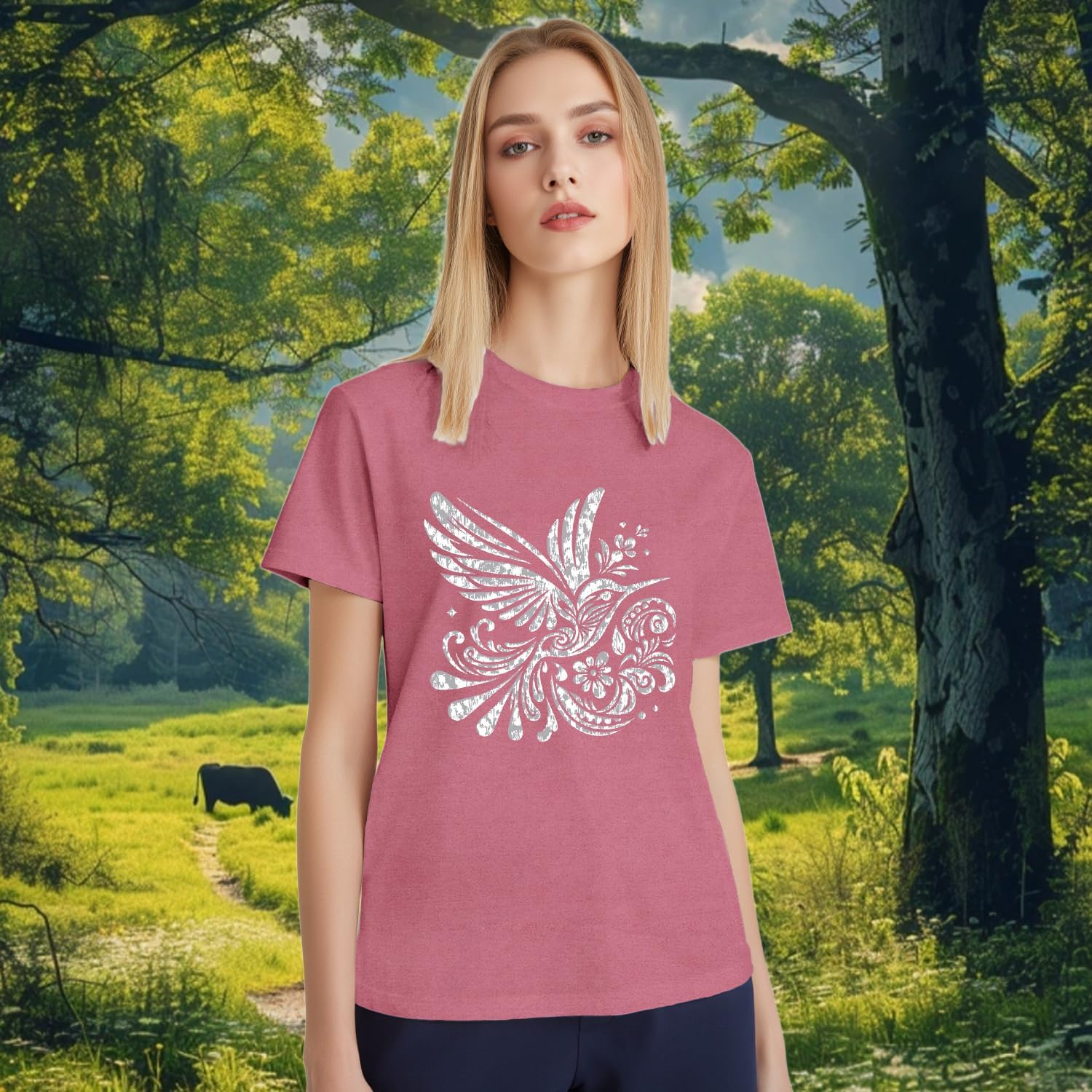 Womens Hummingbird Shirt Vintage Bird Lover T-Shirts Funny Floral Tee Tops - Image 5