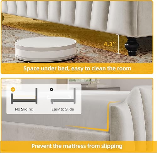 Miniatura 4 de DWVO Base de cama de tamaño matrimonial con cabecera ajustable, plataforma tapizada de 14 pulgadas con soporte de listones de madera resistente,