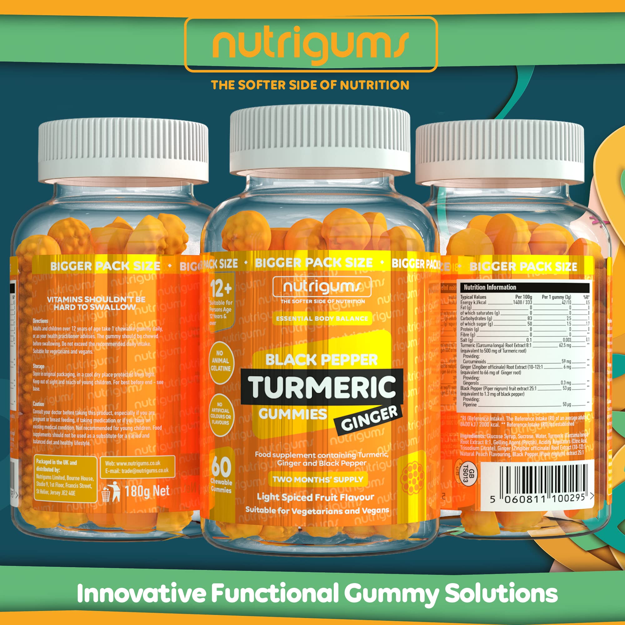 NUTRIGUMS® Turmeric, Ginger & Black Pepper Extract 1000mg (per 2