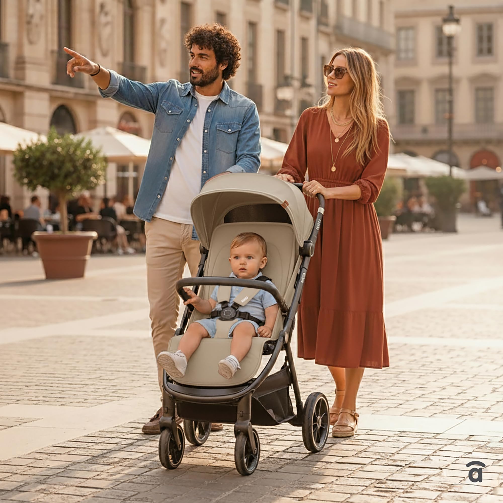Asalvo KIBU Silla de Paseo, Carrito bebé, Carro para bebés, Confortable, Ultraligera, Segura, Capota con Ventana y Freno Trasero, Manejable, Plegado compacto, Carga Máxima 24 kg, Beige
