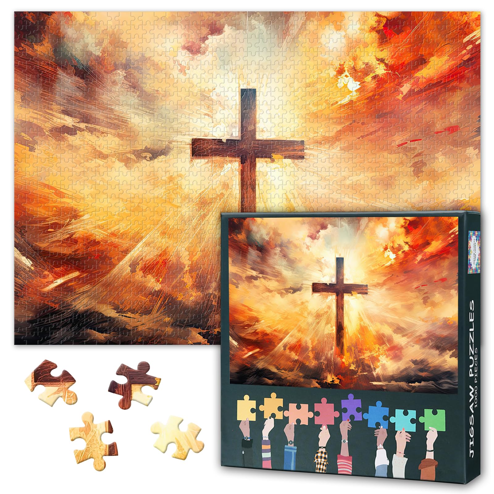 1000 Piece Jigsaw Puzzle for Adults Urban Street Art Style Jesus Christ Crucifix Colorful Graffiti Wall Art Modern Christian Decor for Game Room Large Size 27.5x19.7 Inch