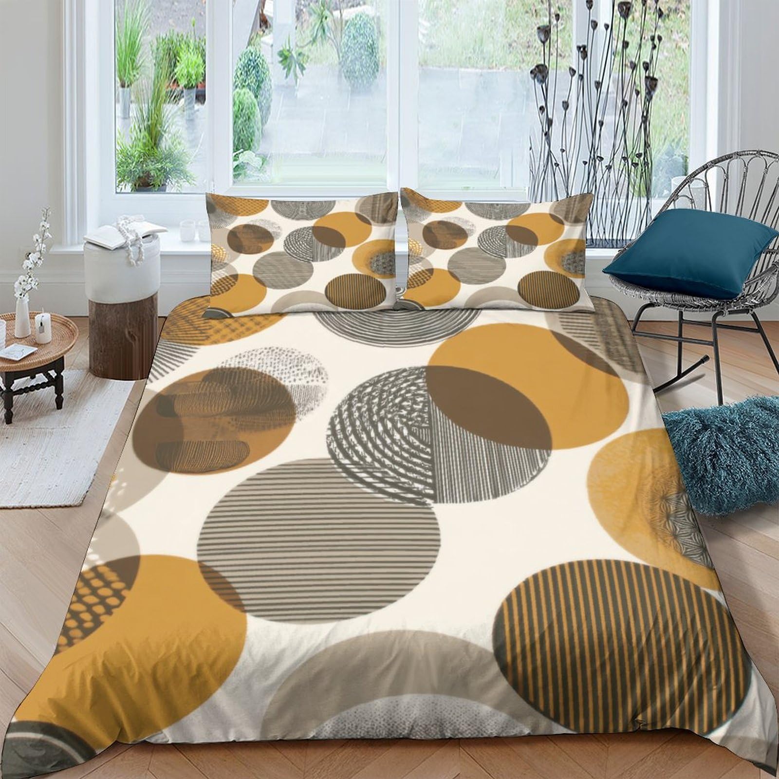 Ctjqhvkz Style-1 3D Printed Retro Geometric Fitted Sheet Microfiber Soft Breathable Earth Tone Circles Bed Cover For Bedroom Dorm Mattress Protection Decor Single（135X200cm）