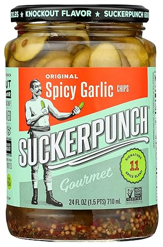 Suckerpunch Gourmet Pickle Chips de ajo picante, 24 onzas (paquete de 6)