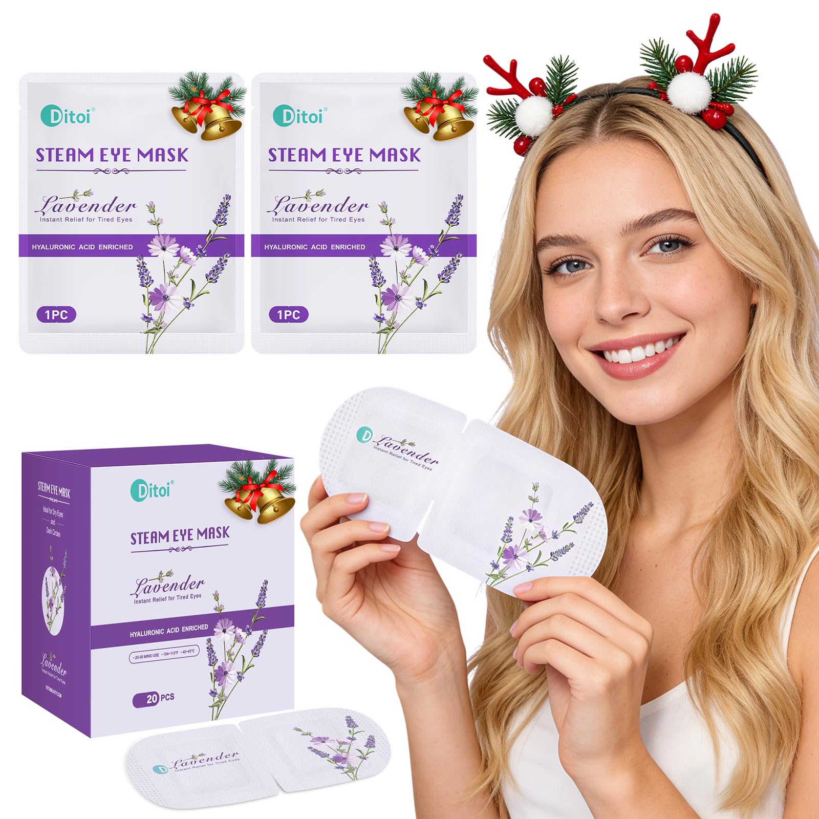 Ditoi Steam Eye Mask Heated Eye Mask for Dry Eye Relief Warm Compress with Hyaluronic Acid Christmas Stocking