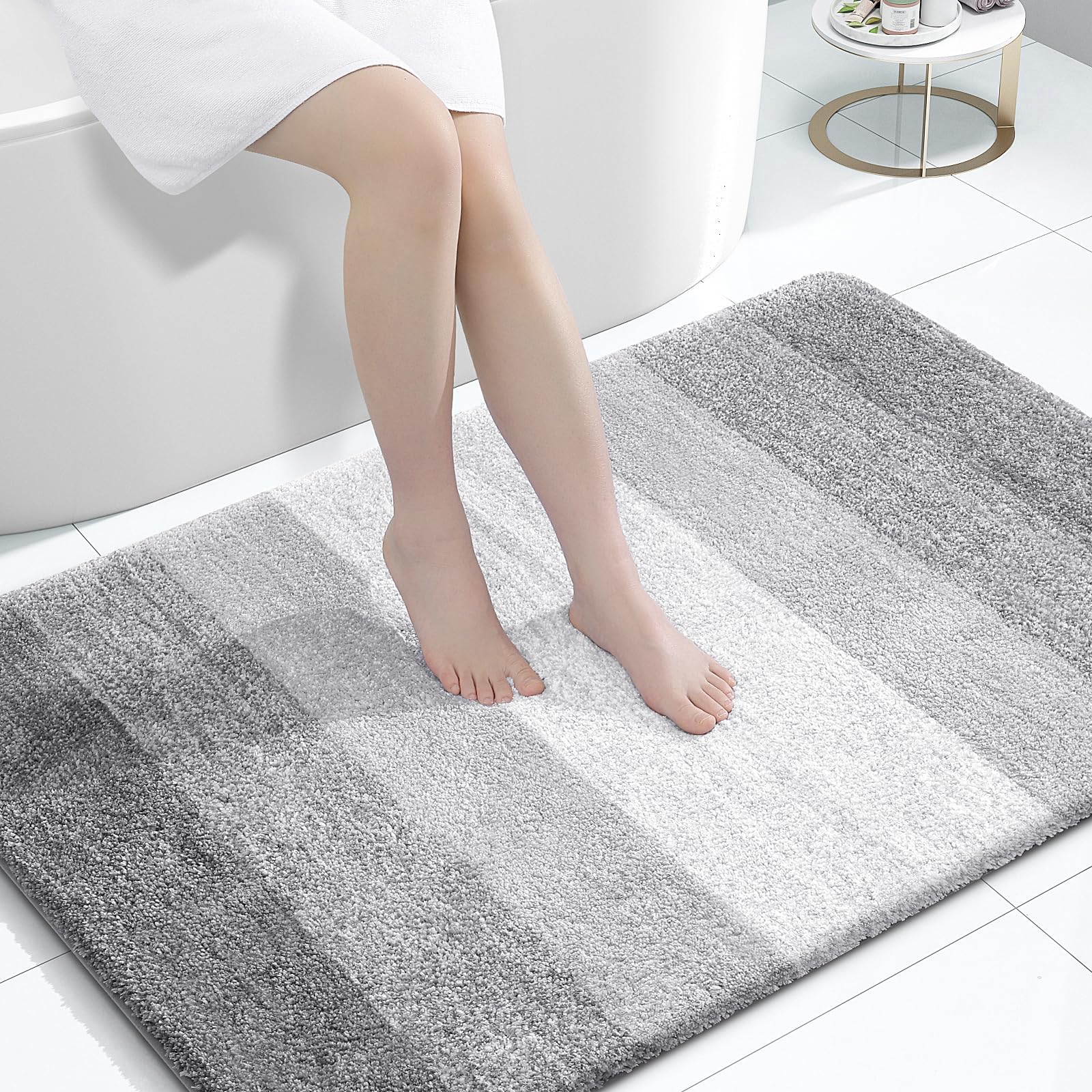 OLANLY Large Bathroom Rugs 44x32, Extra Soft Absorbent Microfiber Bath Rugs | Light Grey, Non-Slip Quick-Drying Rubber Backing, Washable Plush Bath Mat for Floor, Tub and Shower, Home Decor Accessories