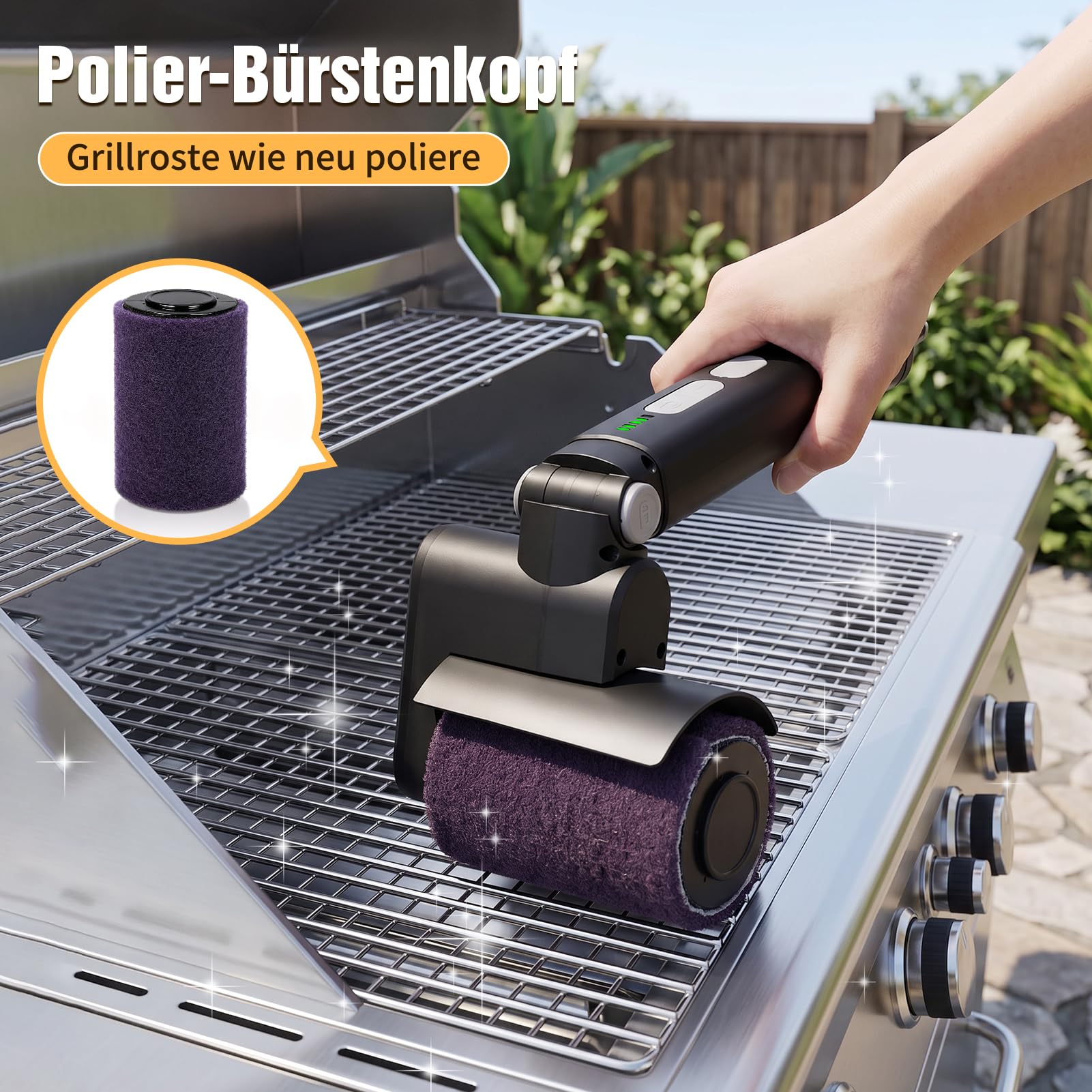 Ersatzbürstenköpfe für elektrische Grillbürsten - 3-in-1-Grillbürstenersatzset, enthält Edelstahldrahtbürstenkopf, Polierpolster & Scherpolster