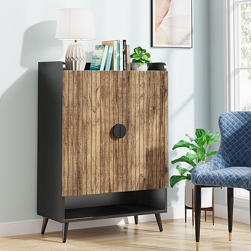 Miniatura 7 de Tribesigns Zapatero con puertas, armario de almacenamiento de zapatos de 7 niveles con estantes ajustables, estante de madera para zapatos,