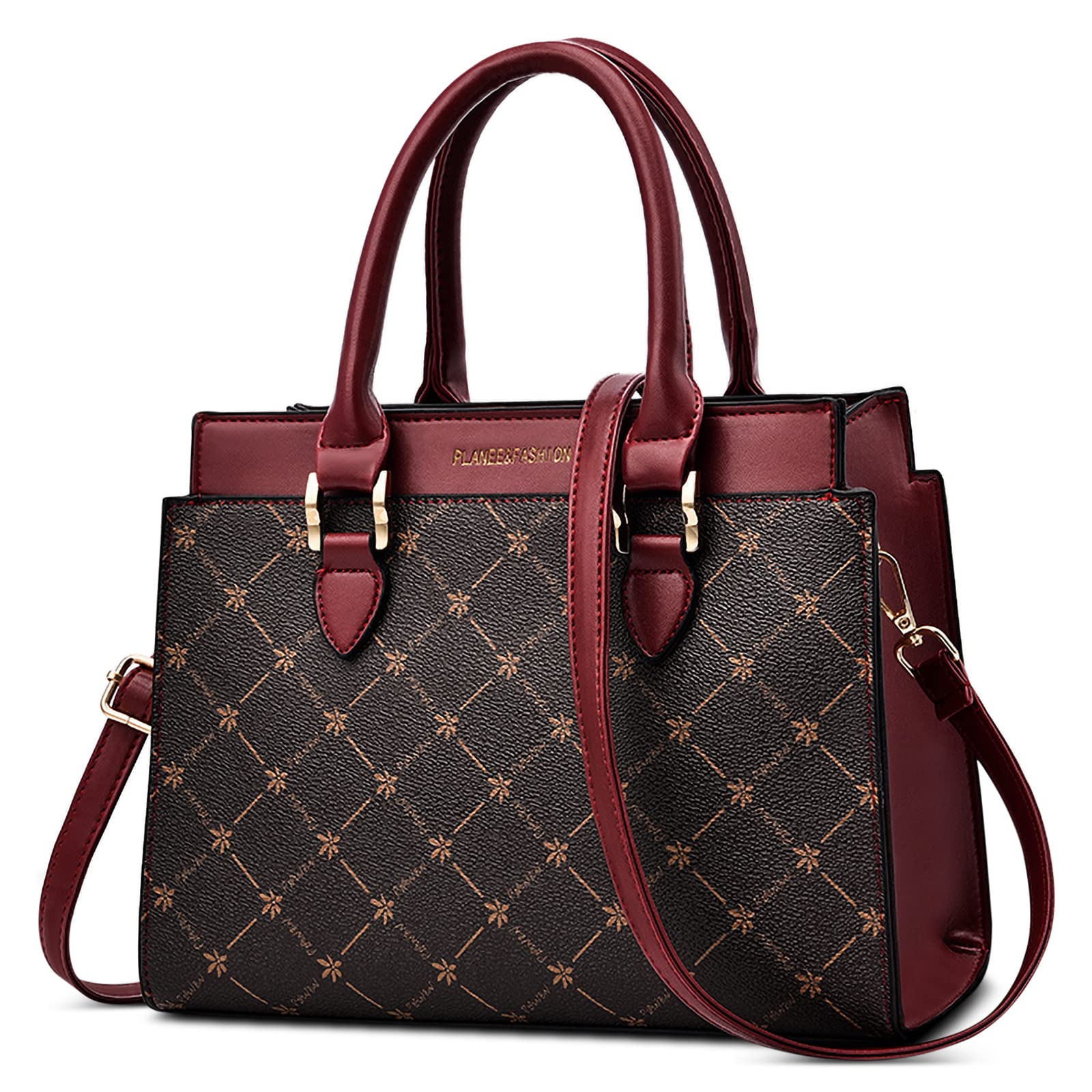 Borsa a Mano Donna in PU Pelle - Tracolla Messenger Con Disegno a Griglia per Viaggio Casual - Tote Rosso A