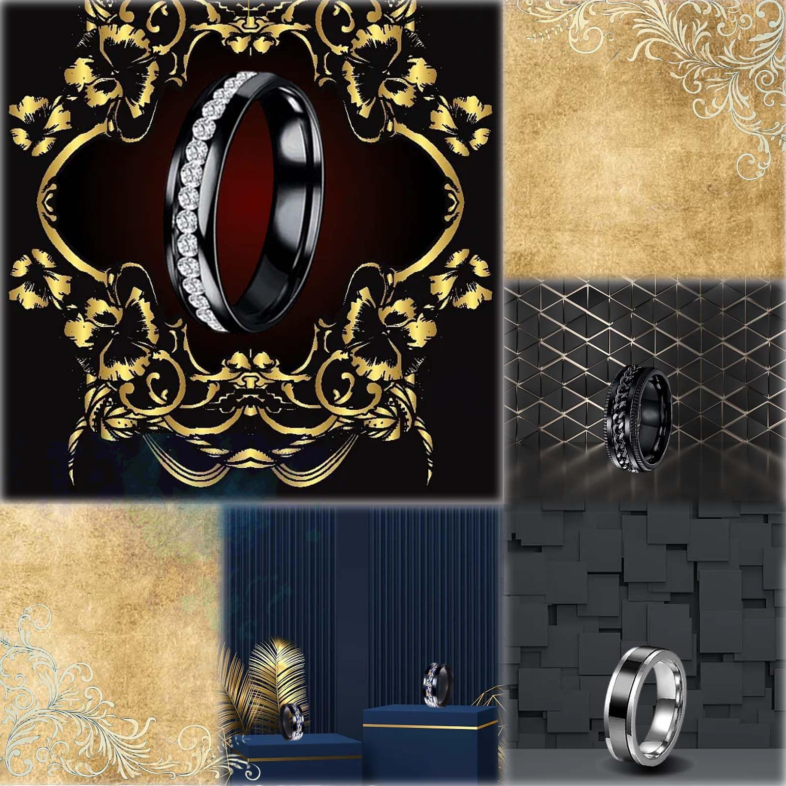 9 sztuk męskich pierścionków, fajny czarny pierścień, bransoletka w kształcie ogniwa, pierścionek fidget ring, zestaw pierścionków spinningowych, obrączki ślubne, czarne pierścionki dla