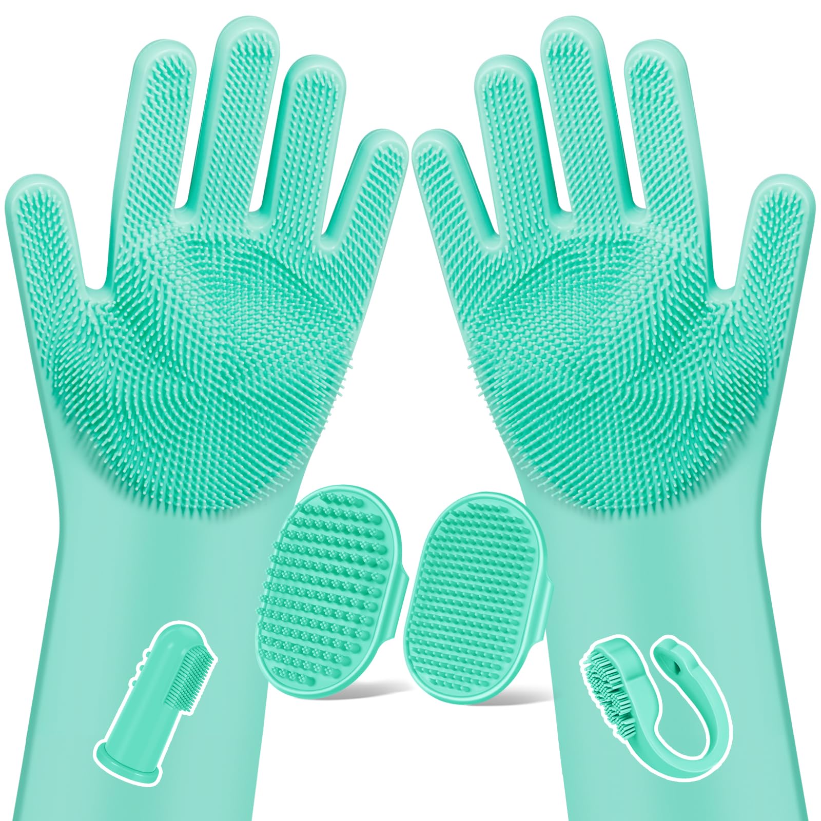 6PCS Pet Grooming Kit | Dog Washing Gloves | Dog Bath Brush | Dog Bath Gloves | Dog Shampoo Brush | Pet Grooming Gloves | Cat Bathing Supplies | Dog Bath Supplies (Green)