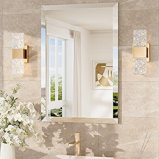 Keonjinn Badezimmerspiegel Rechteckig 40x60cm, Rahmenloser Wandspiegel mit Facettenschliff, Dekorativer Spiegel für Badezimmer, Flur, Wohnzimmer, Wandmontage