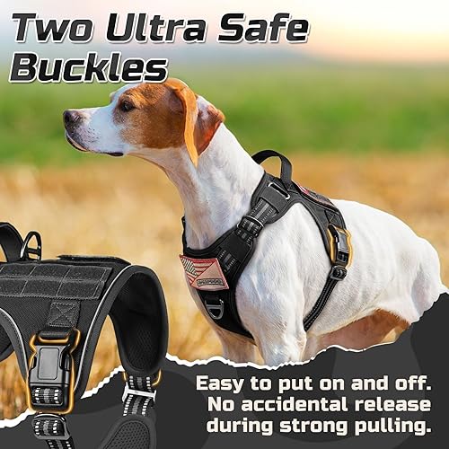 Miniatura 3 de rabbitgoo - Arnés táctico para perros grandes, chaleco de servicio militar sin tirones con asa y Molle, fácil control para entrenamiento y caminata