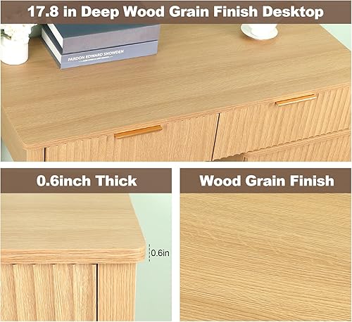 Miniatura 4 de ZYBT Escritorio ejecutivo estriado de 40 pulgadas, escritorio moderno de madera para oficina en casa con cajón estriado y gabinete de almacenamiento