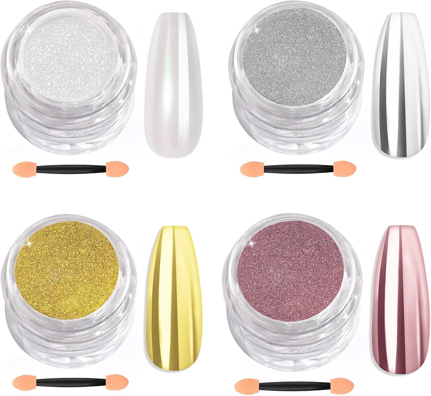 SAVILAND 4oz Chrome Nail Powder: 4PCS 1oz Large Capacity Metallic Mirror Effect White Pearl Chrome Powder for Gel Nails Art Design Home & Nail Salon DIY