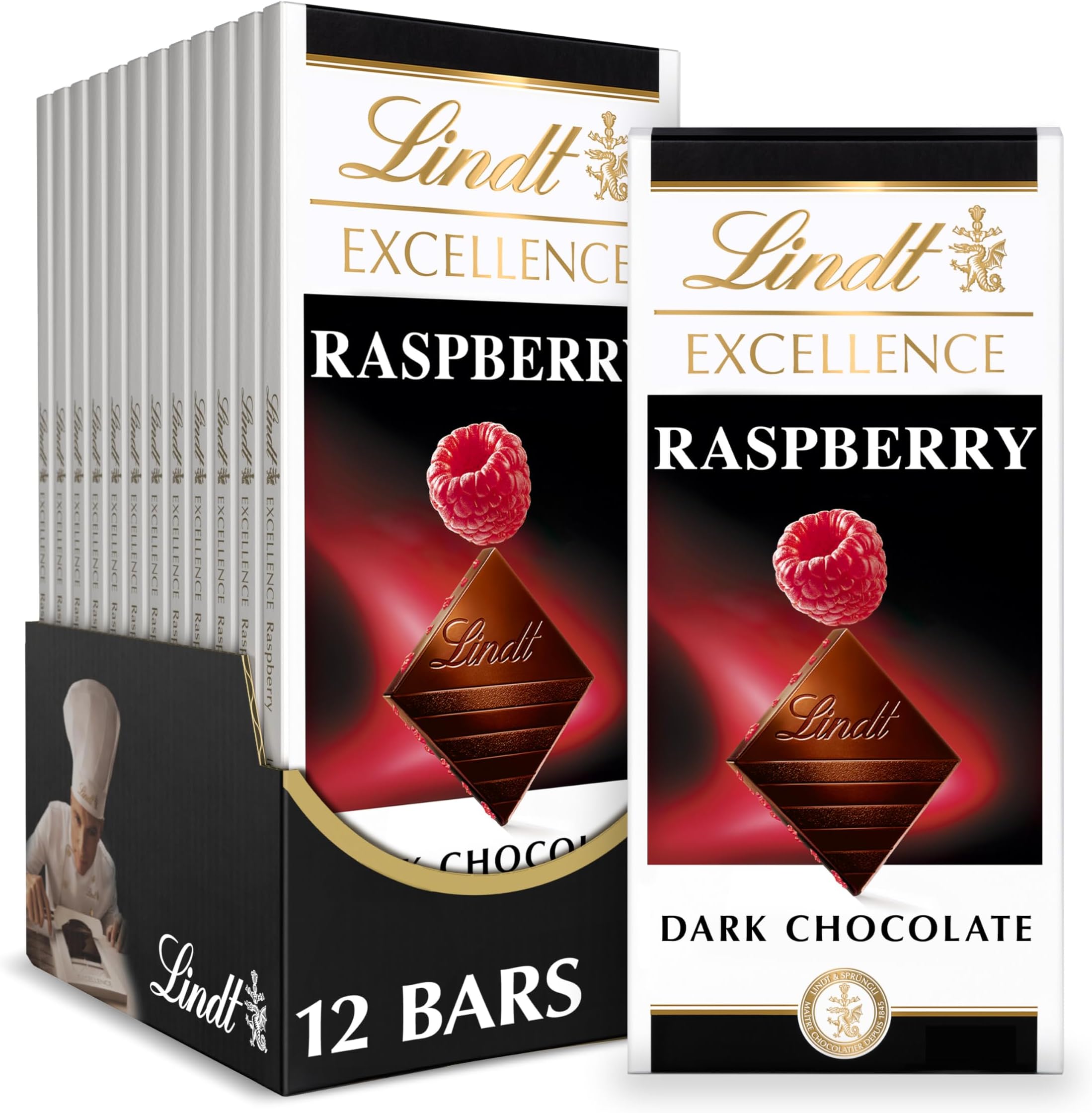 EXCELLENCE Raspberry Dark Chocolate Candy Bar, 12 Pack, 3.5 oz. Bar