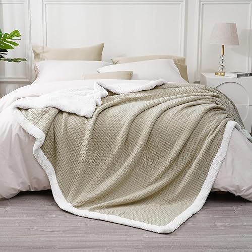 Miniatura 6 de PHF Manta Sherpa de punto gofre, tamaño Queen, manta de franela de felpa cálida y lujosa para el invierno, no se desprende, sin pelusas, acogedora