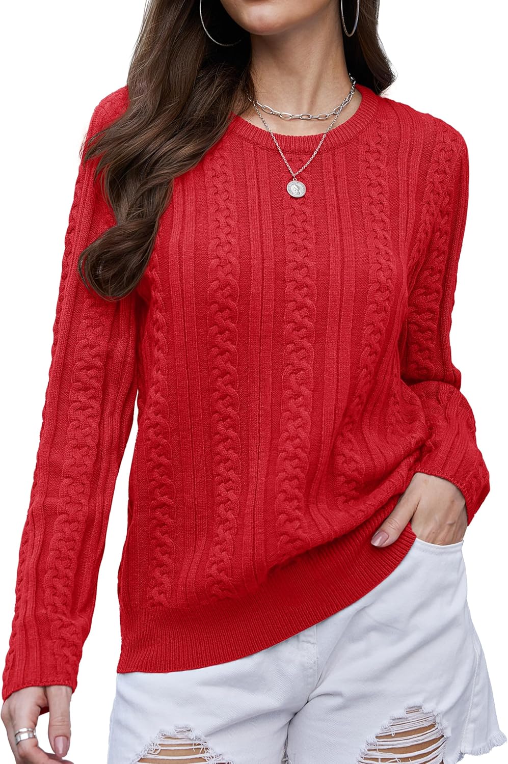 YUCOLEN Womens Sweater Cable Knit Long Sleeve Pullover Top Casual Crew Neck 2026 Spring Trendy Lightweight Outfits - Image 2