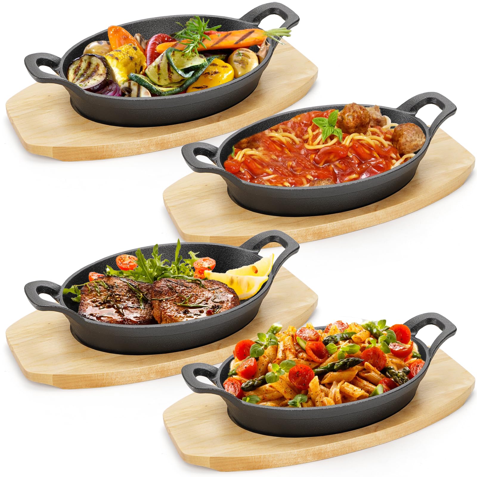 Amazon.com: Mezchi 4 Pack Mini Cast Iron Fajita Skillet Set, 8.5 x