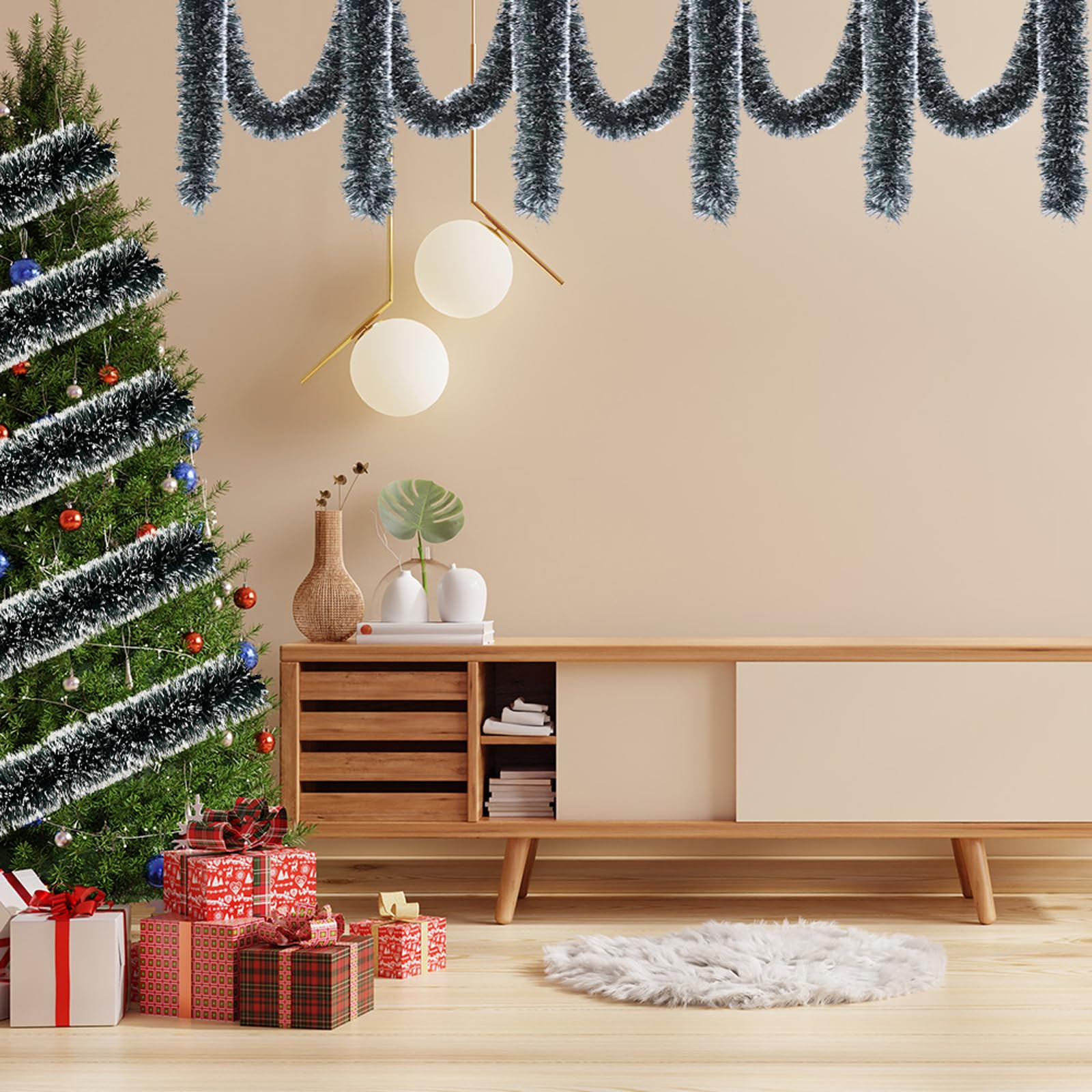 Odot Lametta Girlande Weihnachten 4 Stück – Metallisch Glänzend, Je 2 Meter, Für Baum, Tür & Tischdeko