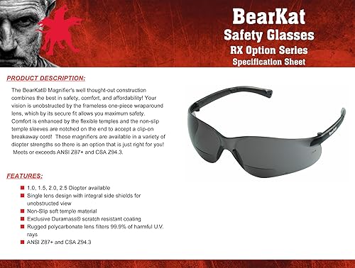 Miniatura 7 de BKH10 Anteojos de seguridad de policarbonato, 1.0 Diopter, transparente, con antiderrape