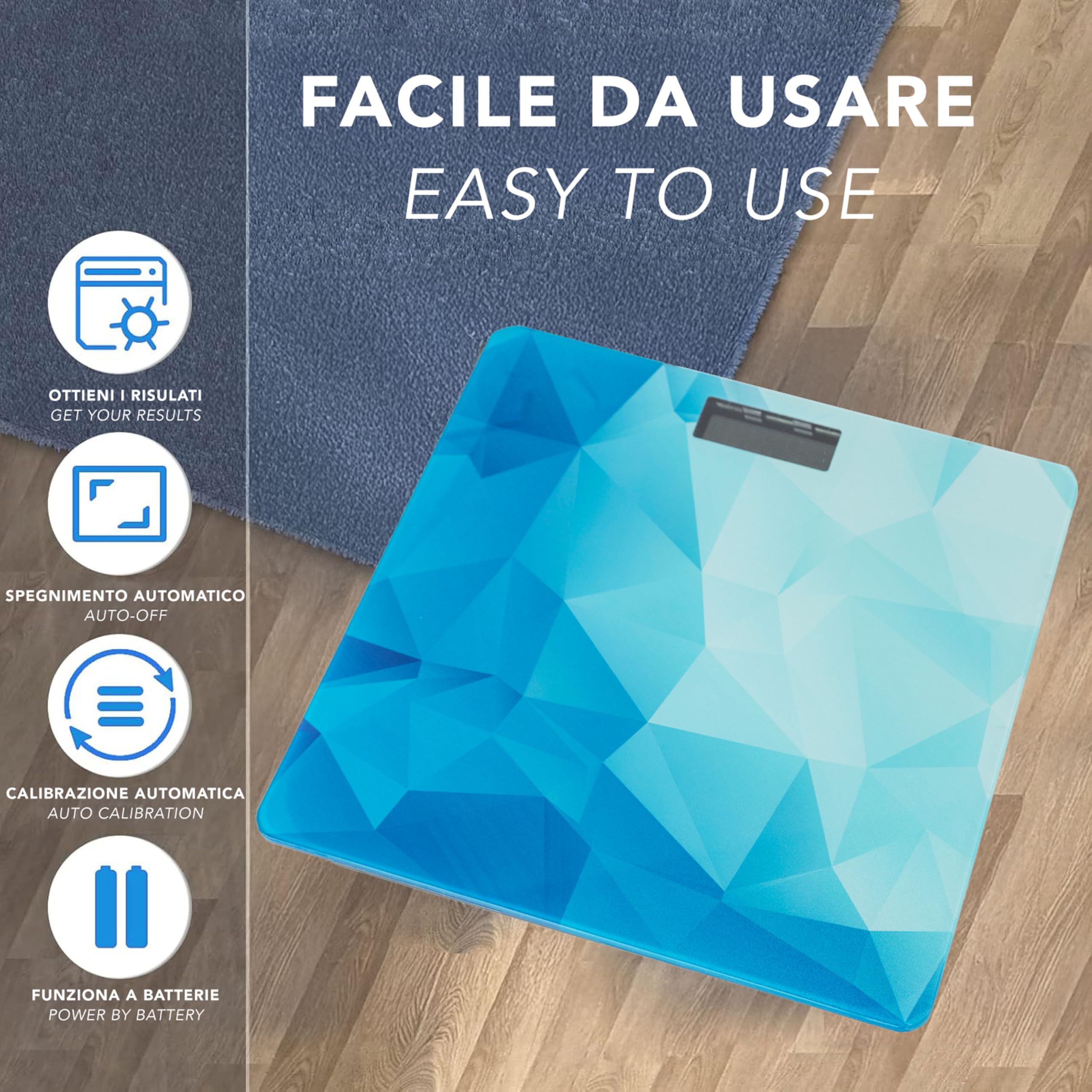 IPEA Bilancia Pesapersone Digitale Ultra Sottile - Tecnologia STEP ON - Massima Precisione Peso - Design Elegante - Bilancia in Vetro Temperato con Display misurazione precisa 0,1 KG - Max 180Kg