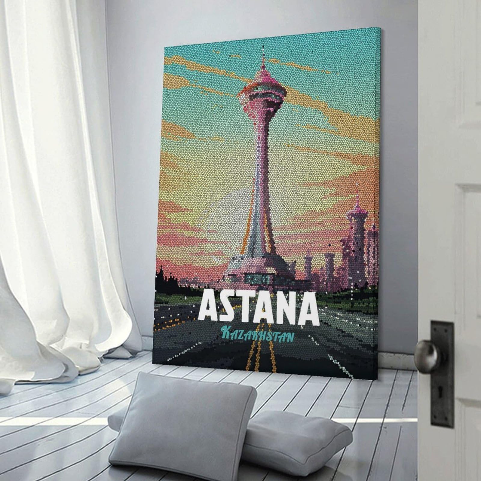 Junmoney Astana Kazakhstan Mosaic Decorative Wall Artwork 24x36inch(60x90cm), for Home Lounge, Bedroom Or Reading Nook, Easy Decor for Gallery Walls