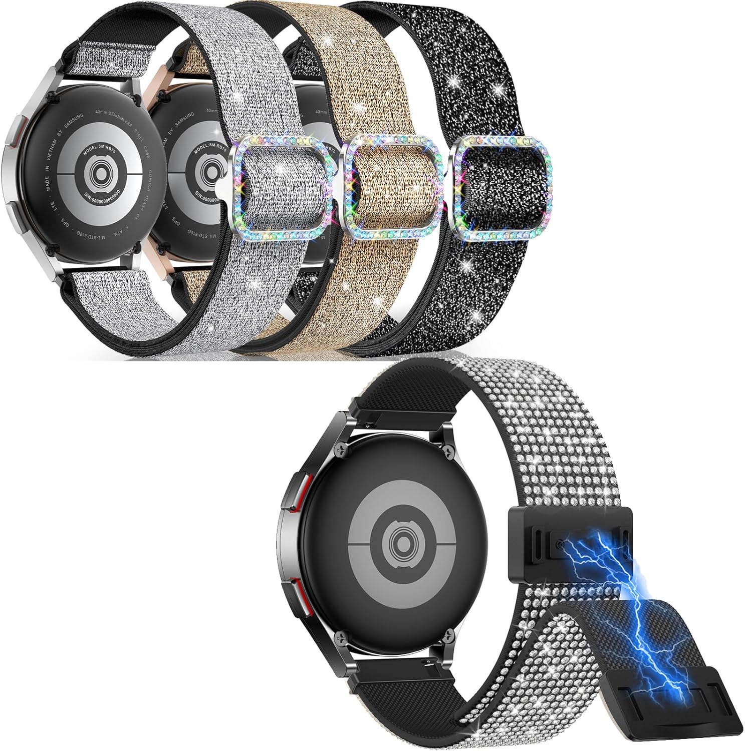 LETOID Stretchy Band for Samsung Galaxy Watch 6 5 4 44mm 40mm / Watch 5 Pro 45mm / Watch 6 Classic 43mm 47mm / Watch 4 Classic 46mm 42mm / Active 2, 20mm Nylon Elastic Replacement Strap for Women
