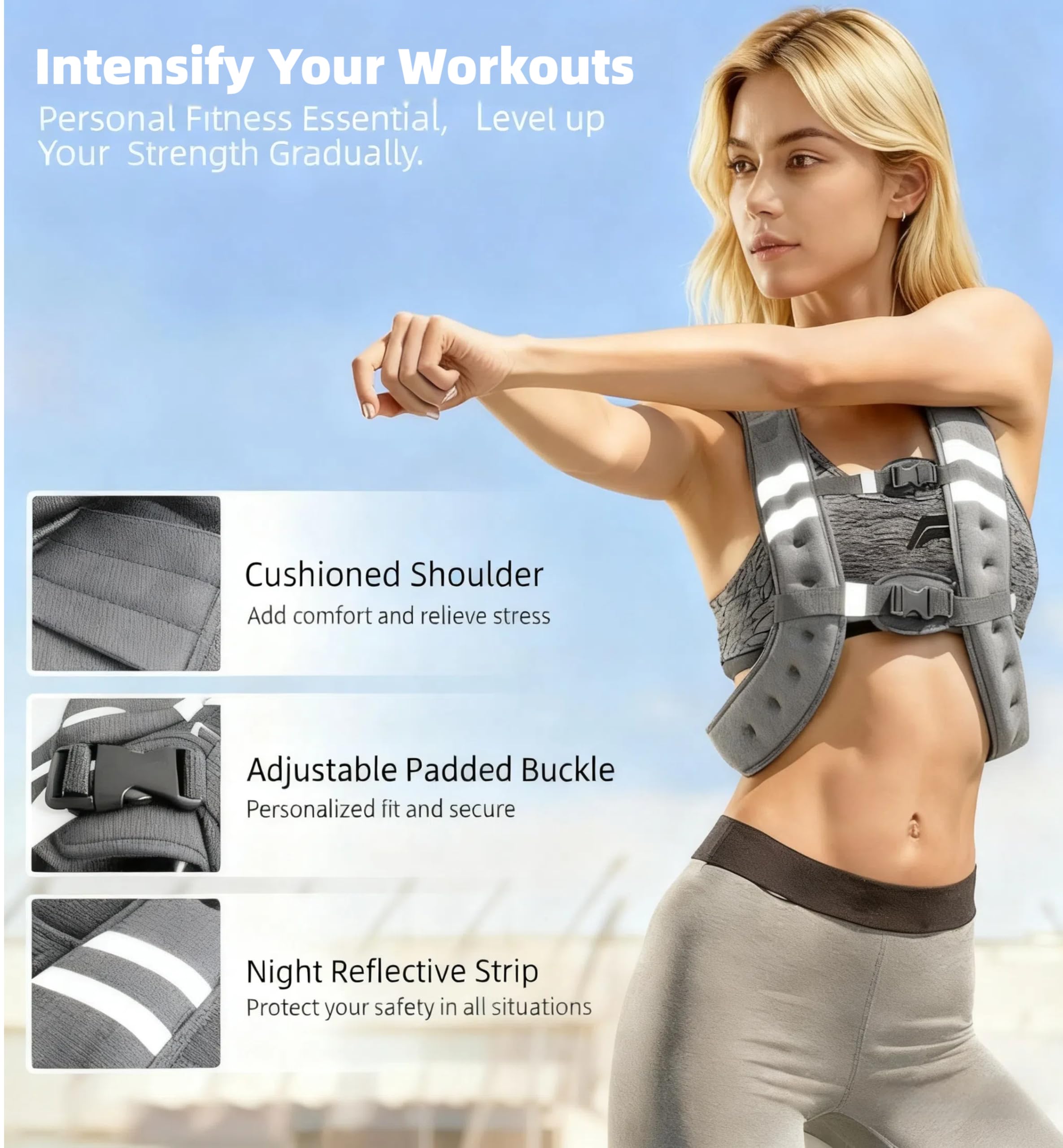 Kamizelka treningowa, 3 kg/5 kg, z paskami odblaskowymi i regulowanymi paskami, kamizelka do treningu siłowego, biegania, cardio i fitnessu