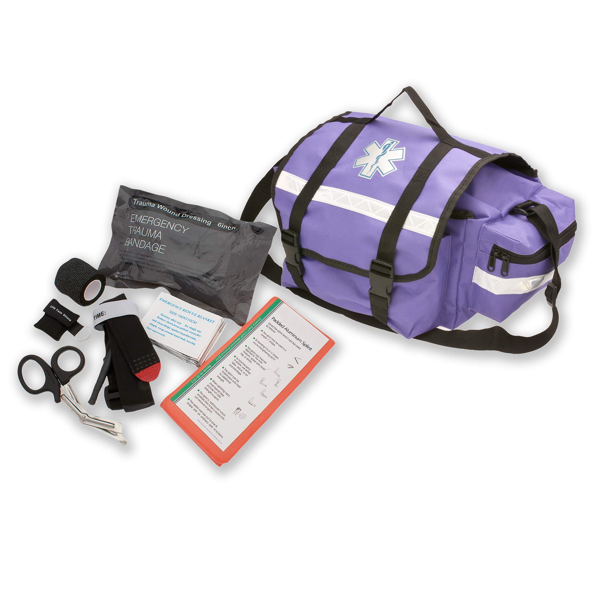 AsaTechmed EMT First Aid Kit Emergency Response Trauma Bag, Survival Kit, Camping First Aid Kit, Ideal for Paramedics, Nurses, Firefighters, Police, or Personal Use. (Purple)