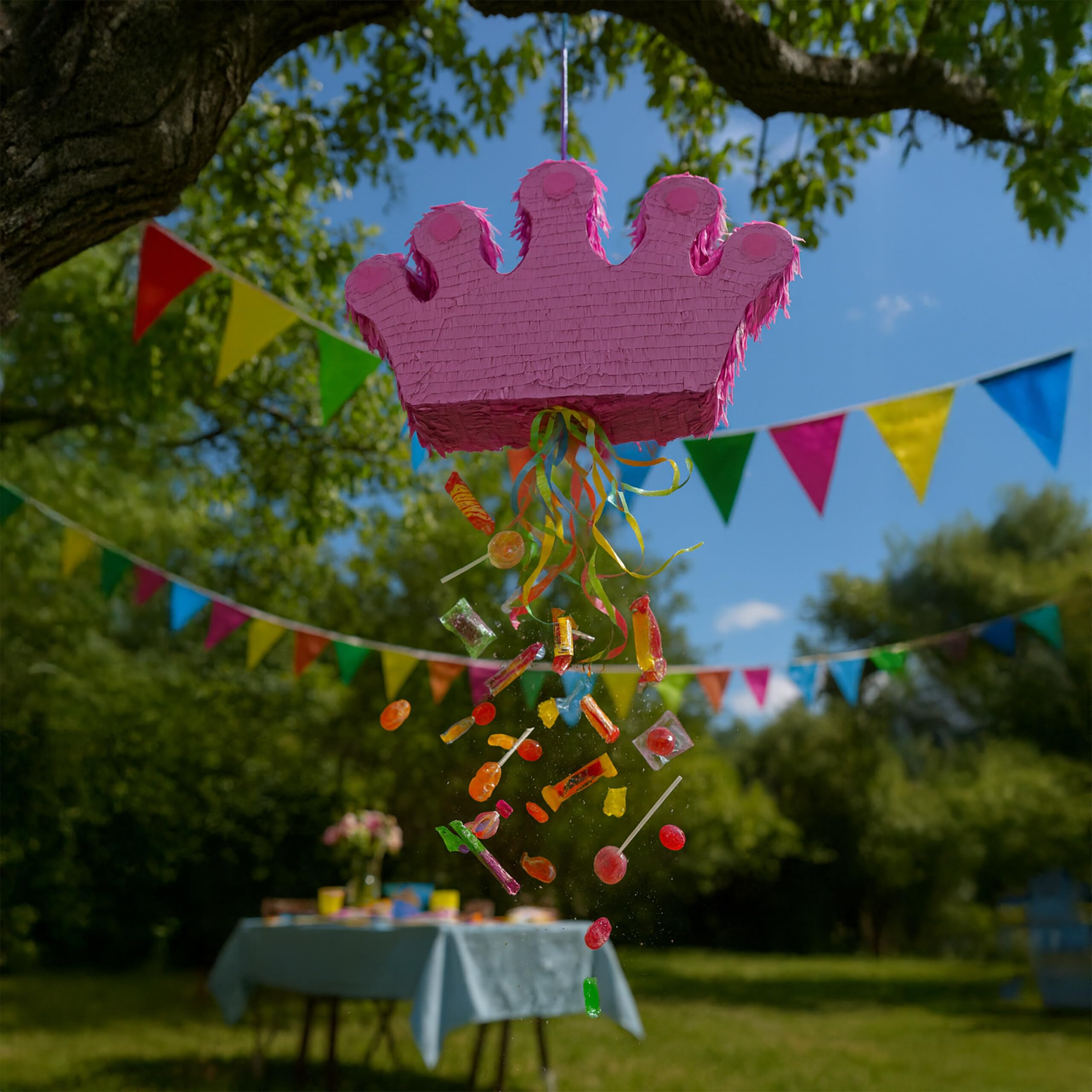 Relaxdays Pignatta Corona con Bastone e Maschera, da Appendere, per Bambini, Compleanni, 31x49x10 cm, Viola-Rosa