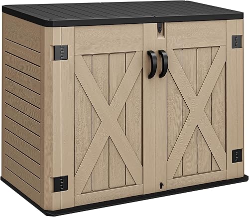Miniatura 10 de YITAHOME - Cobertizo de almacenamiento horizontal al aire libre con puerta bloqueable en forma de X, cobertizo de herramientas de resina resistente
