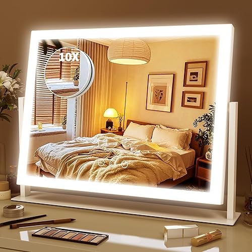 Miniatura 18 de ROLOVE Espejo de maquillaje iluminado, espejo de tocador de 17 x 13 pulgadas con luces, aumento de 10X, regalos para mujeres, 3 modos de iluminación