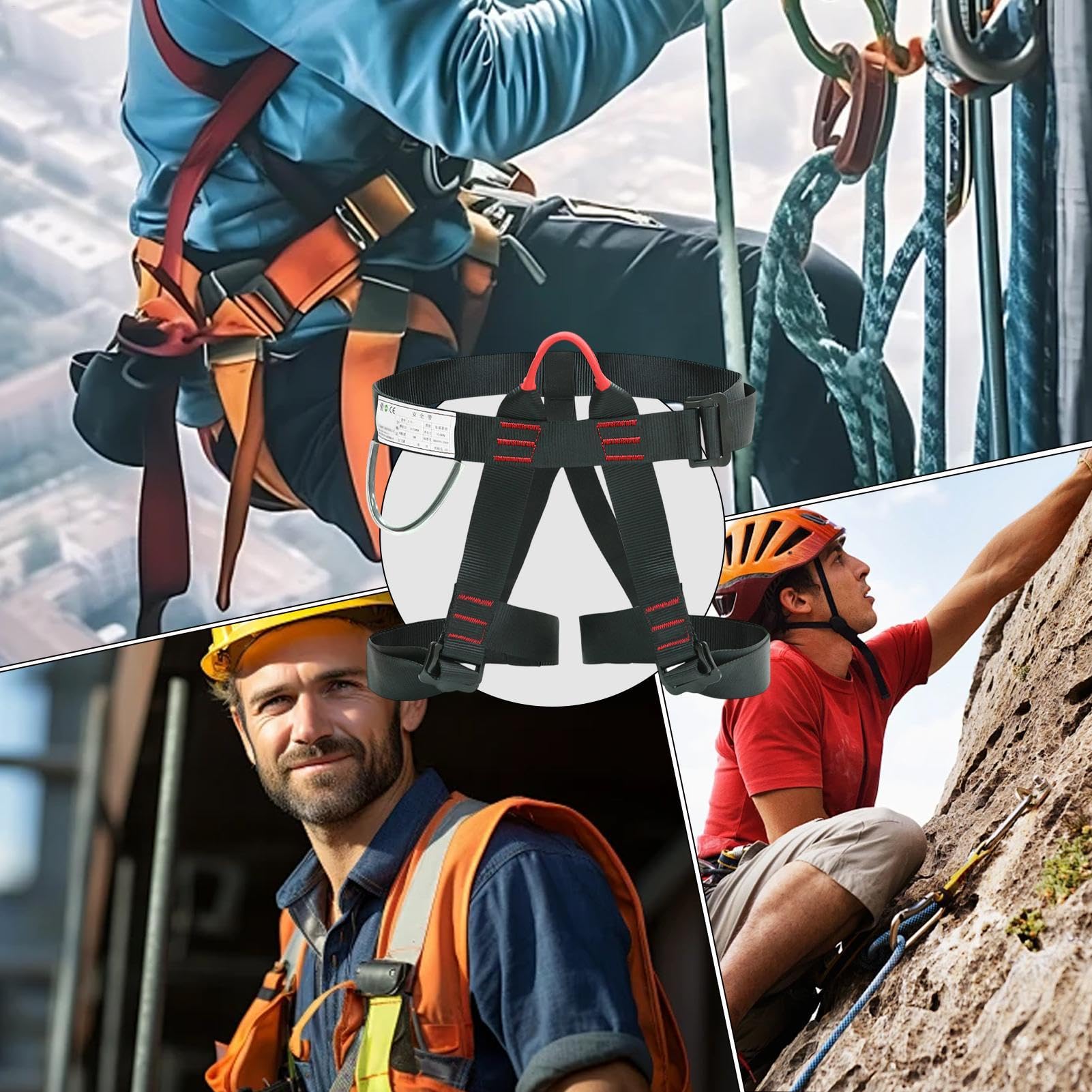 Arnés de escalada para tejados, Arnés para tejados de medio cuerpo - Cinturones de seguridad de cintura ajustables para escalada en roca - Carga de rodamiento de 300 kg, equipo de escalada
