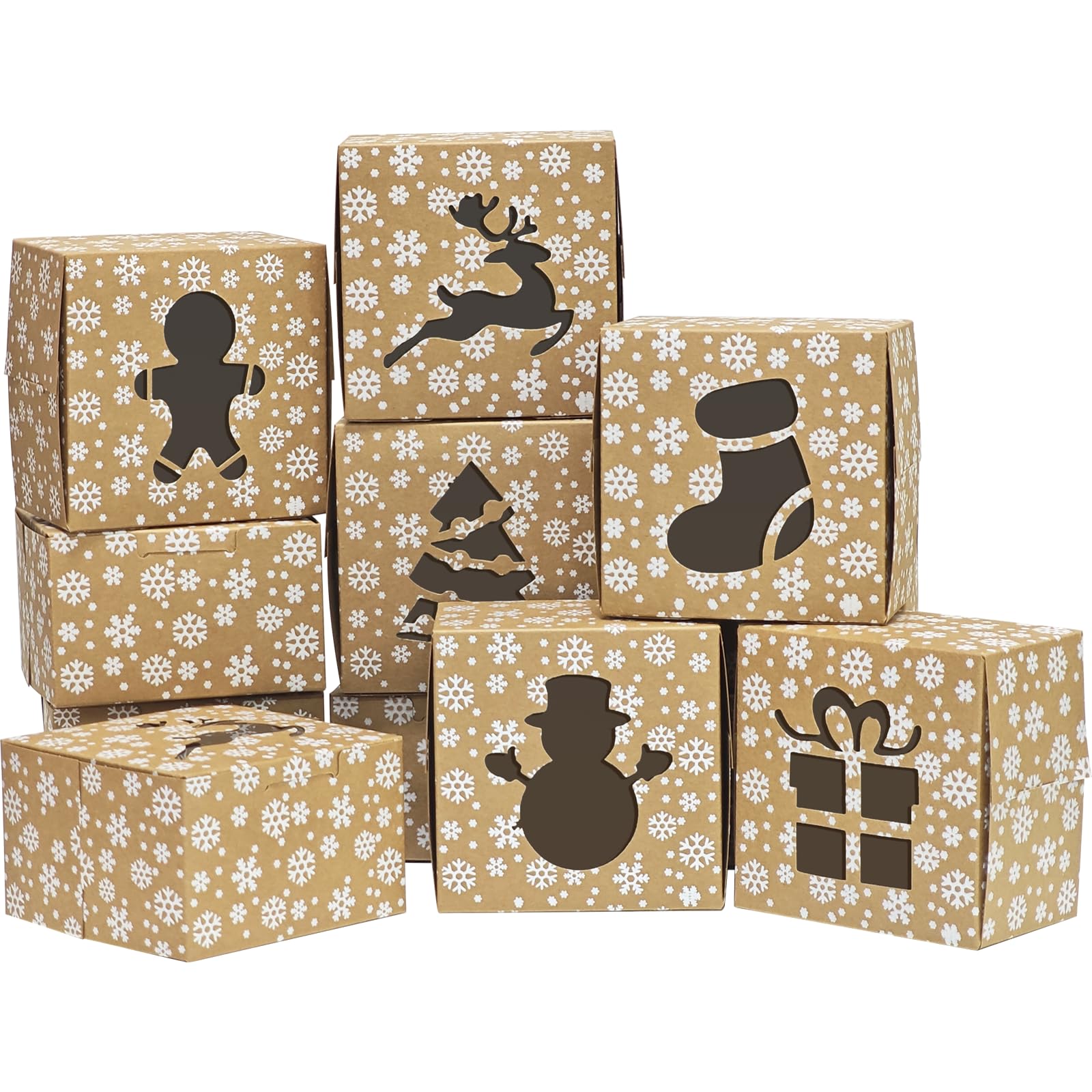 Eeaivnm 24 Packs Christmas Cookie Boxes with window,Snowflakes Kraft Paper Christmas Boxes Large Holiday Food Bakery Treat Boxes Christmas Kraft Paper Boxes for Donuts Cupcake Candy Gift Giving