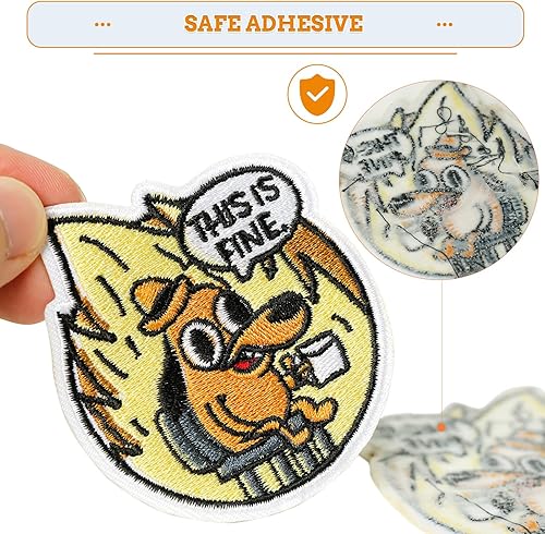 Vista 14 de This is Fine Dog Patch, 1 parche bordado con meme divertido, parche táctico militar moral con cierre de gancho, bonitos accesorios de apliques