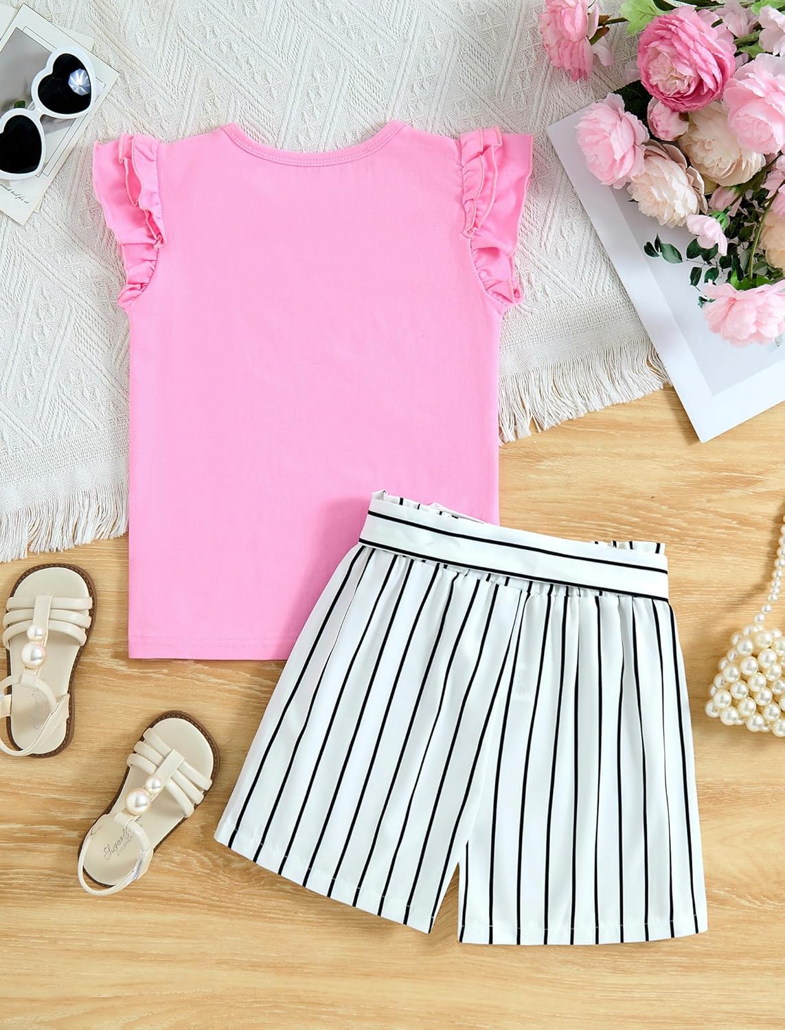 Girls Clothes Cute Ruffle Short Sleeve Shirts Top High Waist Shorts Set with Pockets Summer Outfits for Girls - Image 6