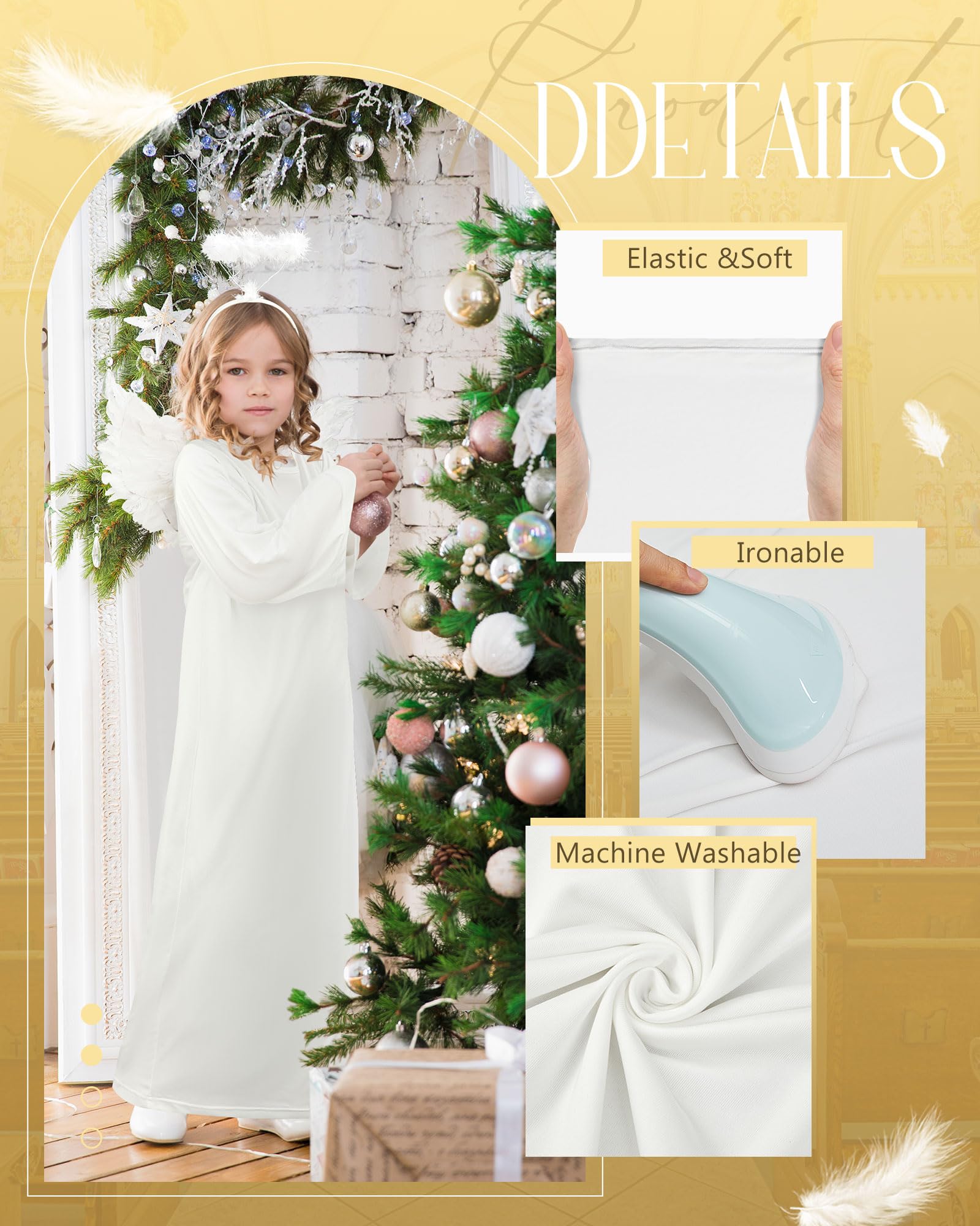 Toulite Engelskostüm für Damen und Mädchen, weißes Engelskleid mit Stirnband, weißer Flügel, Krippen-Kostüm für Weihnachten, 2 Größen