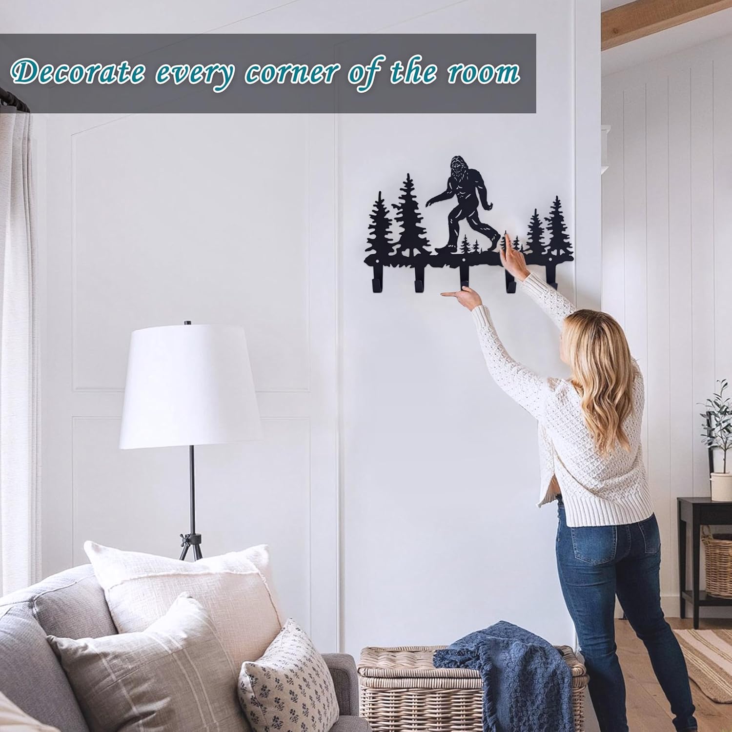 Bigfoot Sasquatch Metal Coat Hooks Wall Mount-Bigfoot Sasquatch Hangers and Key Holder-Clothes Hat Rack and Backpack Hanger Decor for Storage, Living Room, Hallway, Office Gift