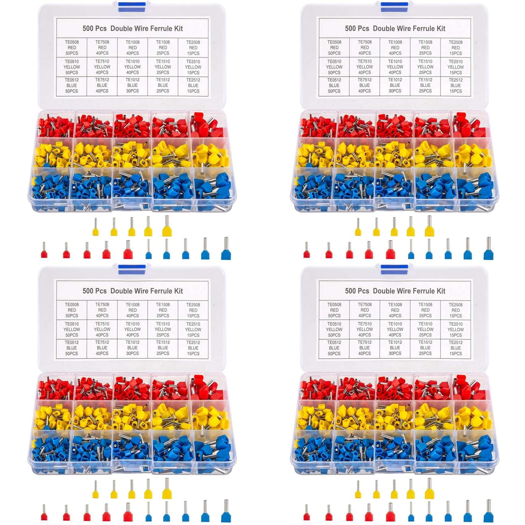 Jnchdghwa As Shown Double Wire Ferrules Kit, 2000Pcs Wire Ferrule Terminals, Insulated Ferrule Crimp Pin Terminals, Cord Pin End Terminal