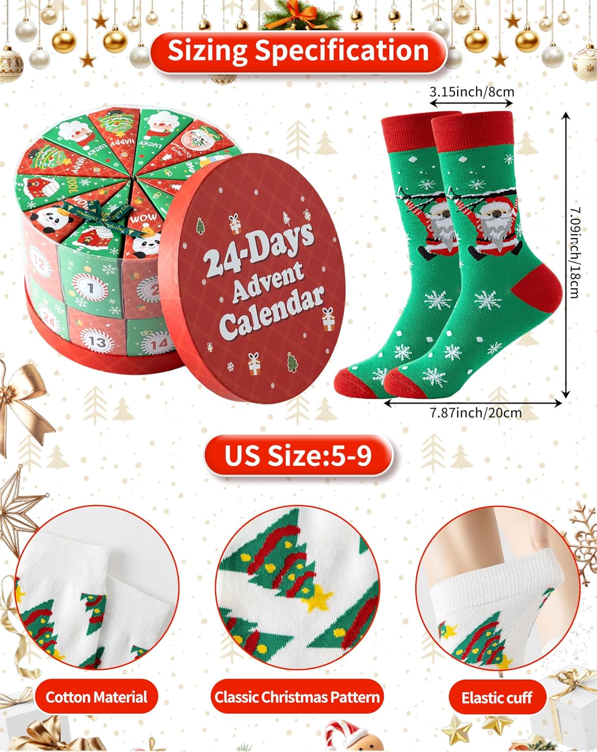 Yawlsow 24 Pairs Christmas Socks Advent Calendar 2025, 24 Day Countdown Box for Unisex Adult and kids, Xmas Party Favor Gifts