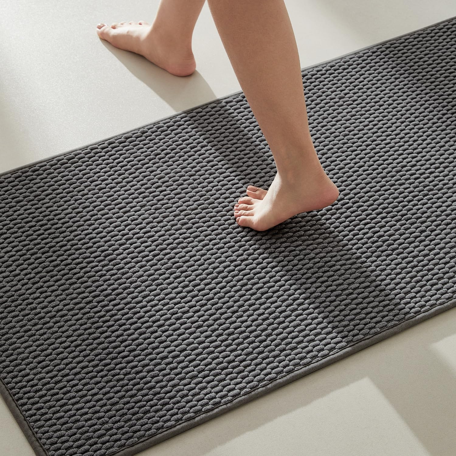 TYUU Bathroom Rugs Non Slip Washable, Super Absorbent Thin Bath Mat Quick Dry Low Pile Bathroom Rug, Dark Grey 24"x47"