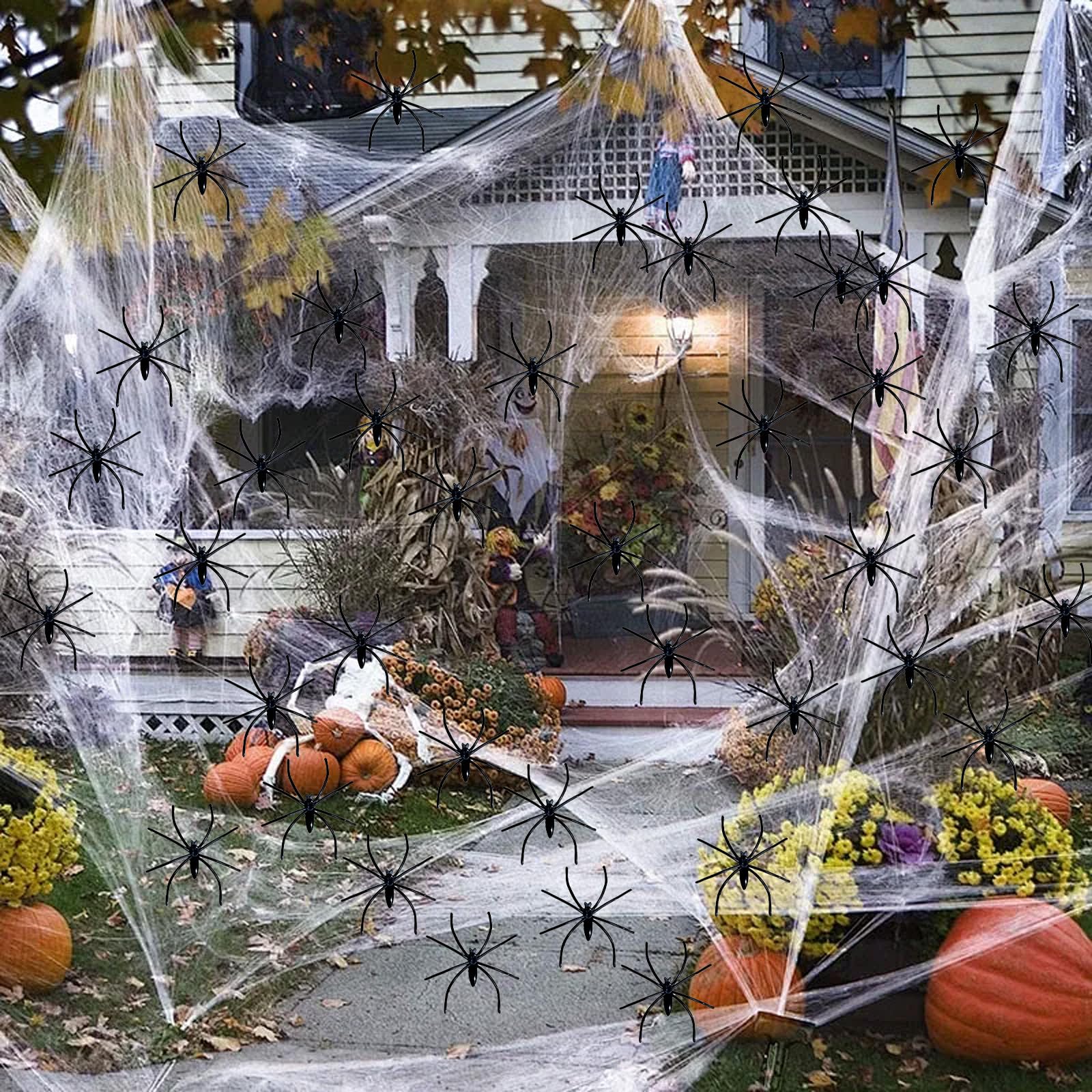 Cymygs Clear 200G Halloween Spider Web Stretchable Cobweb With 30 Pcs Small Spiders, Decorations Indoor,Outdoor Scary For Lawn Yard Garden Bar Haunted, Home Garden Party