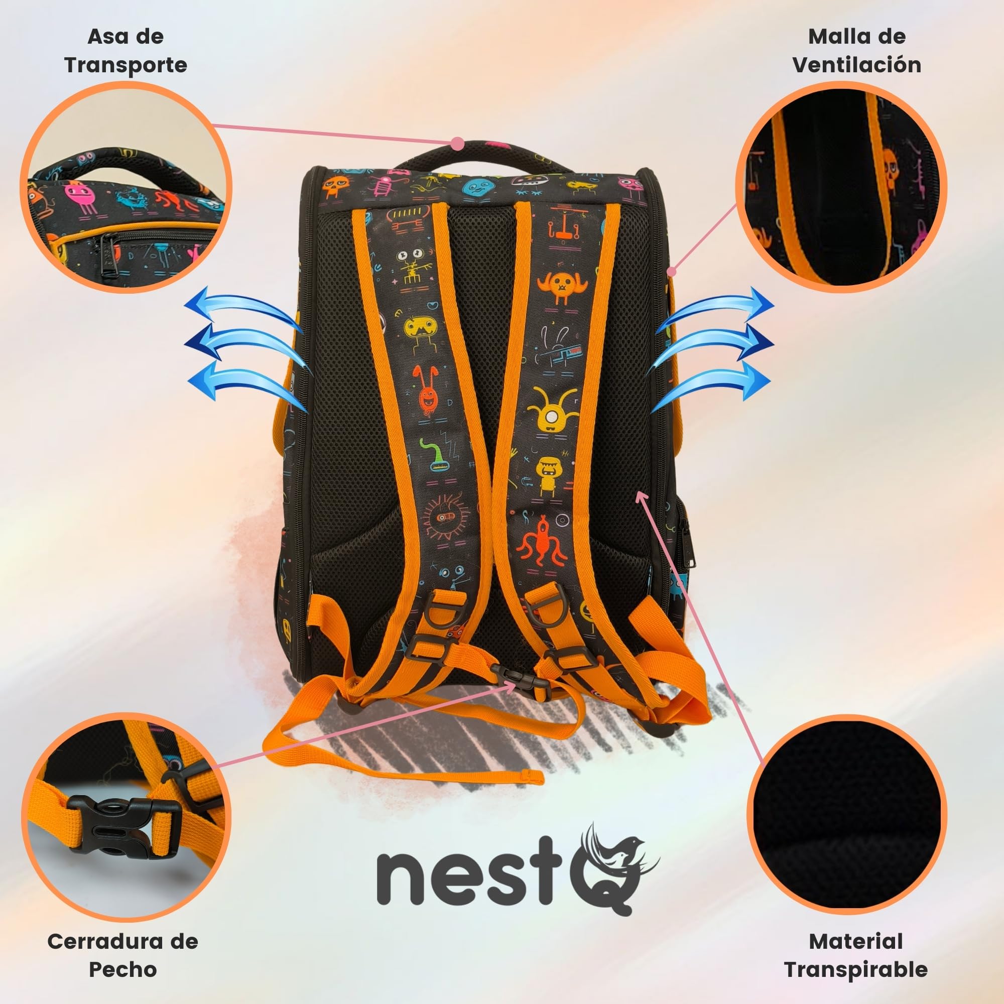 Mochila Transportín Perros Gatos 5kg Extraterrestres 45x35x30 | hasta 5 kg, 45x35x30, para gatos/perros