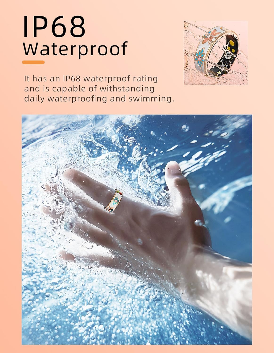 Ladies Smart Ring for Women Health Ring Blood Pressure Heart Rate Sleep Monitor Fitness Tracker Calories Step Counter Gesture Control iOS Android (#7(Inner circ2.14in), Enamel Ring-with charging case)