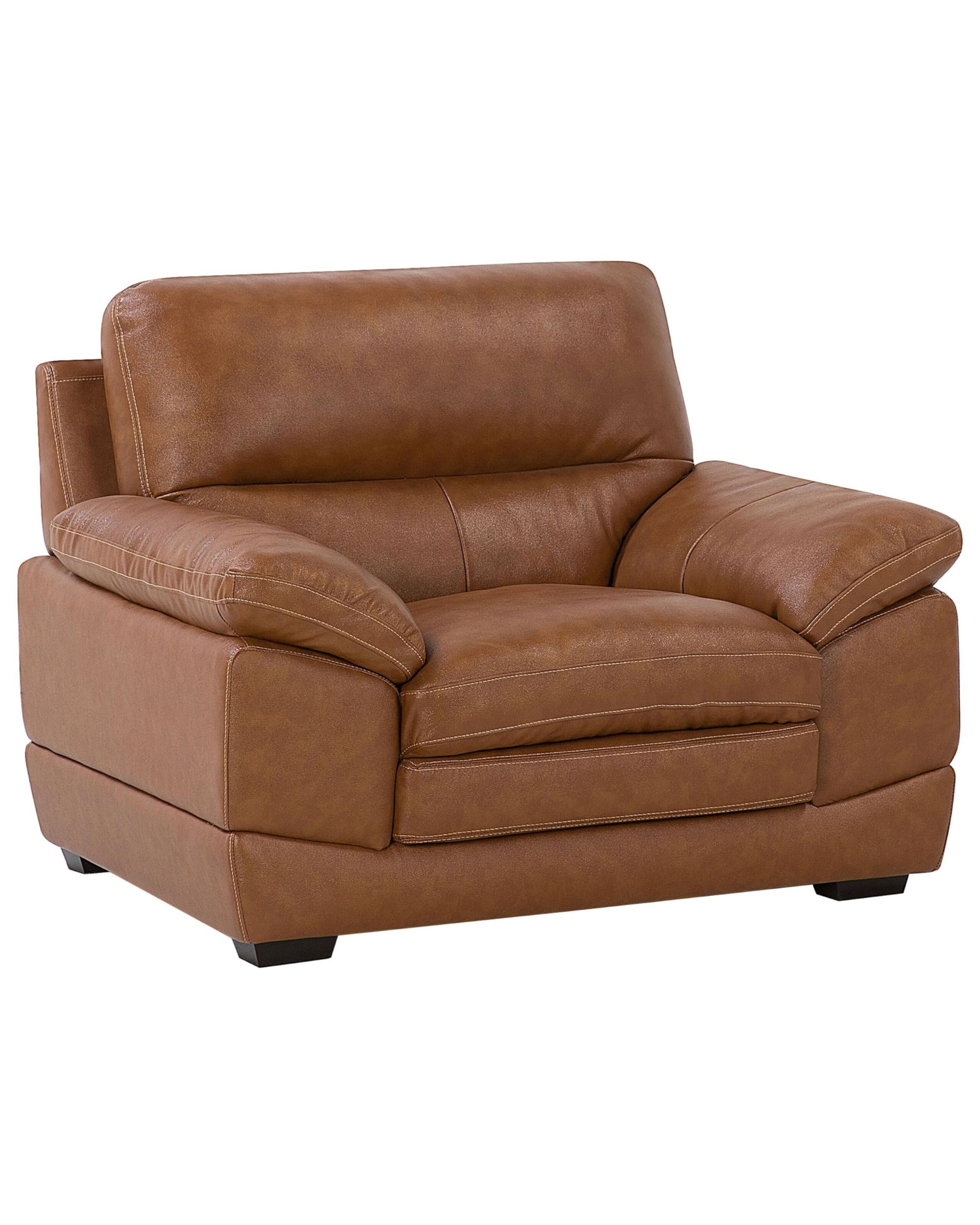 Beliani Genuine Leather Upholstered Living Room Armchair Golden Brown Horten