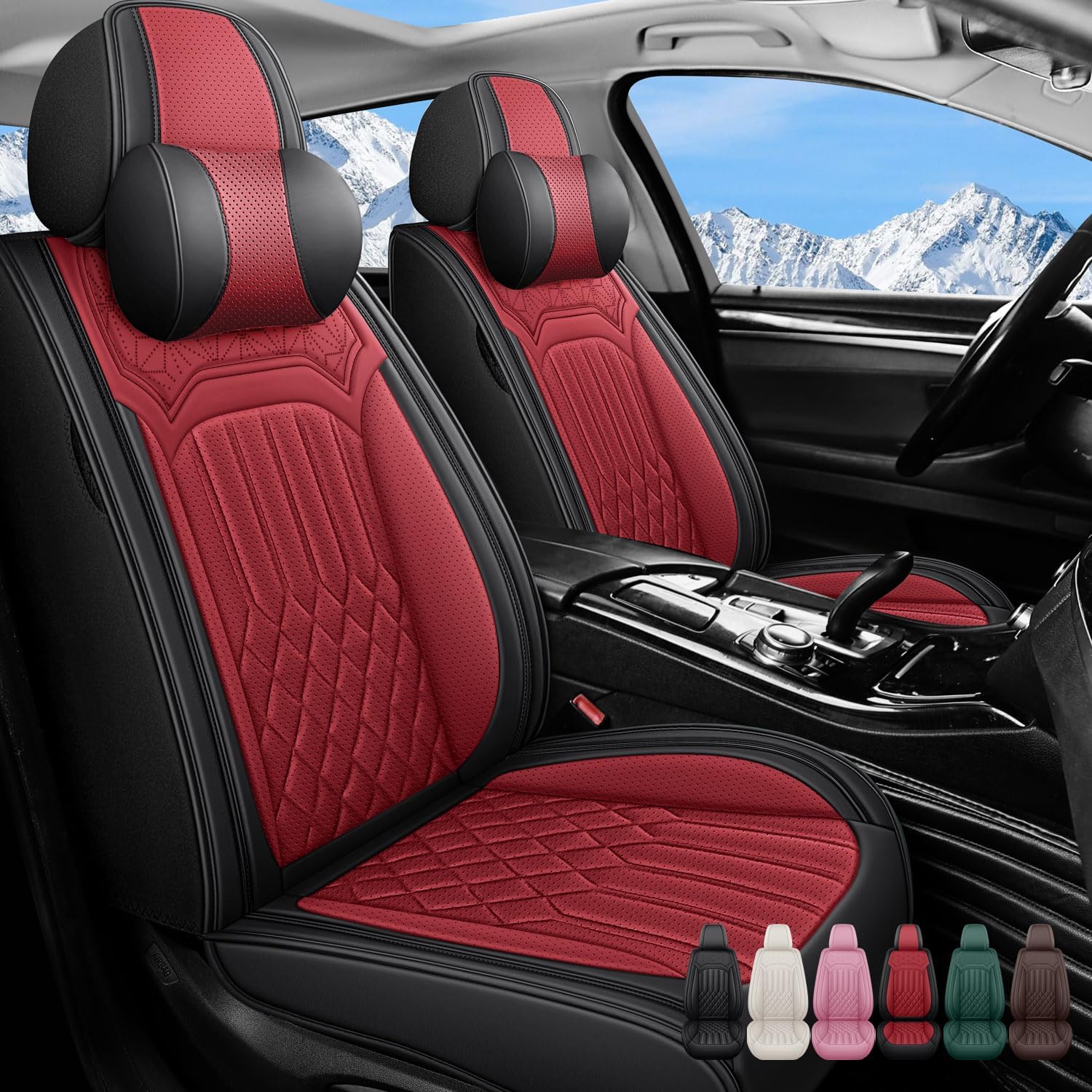 Car Seat Covers for Audi A3 2006-2024 2025, 5 Seats Full Set Luxury Breathable Leather Seat Cover Waterproof Seat Protector, Airbag Compatible Vehicle Seat Cover Cushions Interior(Red&Black,Pillows)