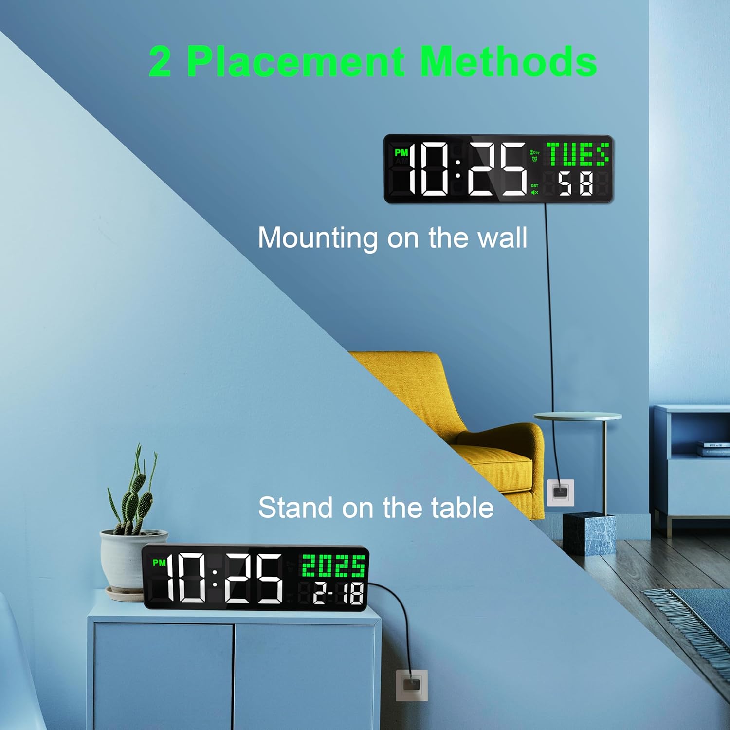 LUCORB 12'' Gym Clock, Interval Workout Digital Wall Clock with Seconds Date for Home Gym, 5 Display Modes | Remote Countdown Timer, Stopwatch | 4 Alarms fit Classroom Living Room Office
